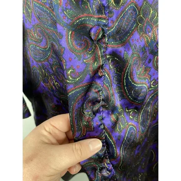 Vintage Lane Bryant Purple Paisley Print Long Sleeve Nightgown Button Plus 26/28 - Picture 3 of 12